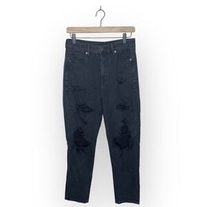NWT American Eagle Black Ripped Mom Jean 6 R